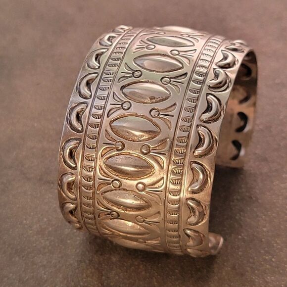 Marcella James Sterling Silver Navajo Stamped Wide Cuff Bracelet - Picture 6 of 13
